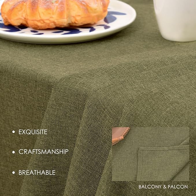 BALCONY & FALCON Square Table Cloth – Waterproof, Wrinkle-Resistant & Dust-Proof Farmhouse Tablecloth for Dining, Kitchen, Party Decorations, Outdoor Patio, Baby Shower, Christmas (Olive, 55" x 55")