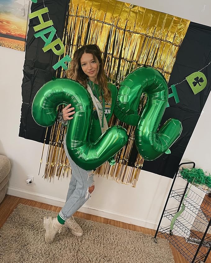 Dark Green Number 2 Balloon 40 Inch, 2nd Birthday Decoration for Toddlers Girls Boys, Sparkling 2 Number Balloon Party Decor
