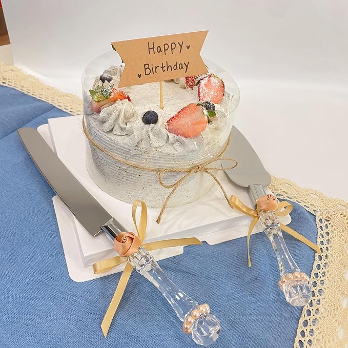 FISHBONE Rose Gold Cake Cutting Set for Wedding, Elegant Cake Knife and Server Set of 2, Perfect for the Bride and Groom, Cake Spatula for Party, Bridal Shower, Special Occasion