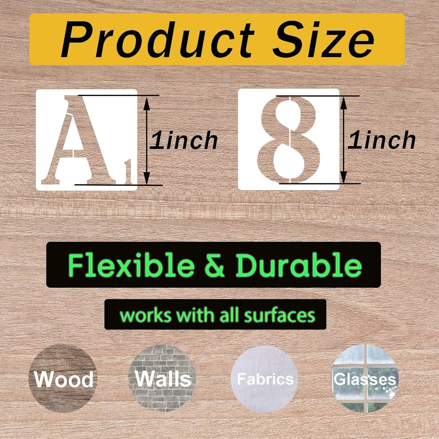 1 Inch Letter Stencils Numbers Craft Stencils, 42 Pcs Reusable Plastic Alphabet Drawing Templates for Painting on Wood, Wall, Fabric, Rock, Signage, Door Porch, DIY Art Projects