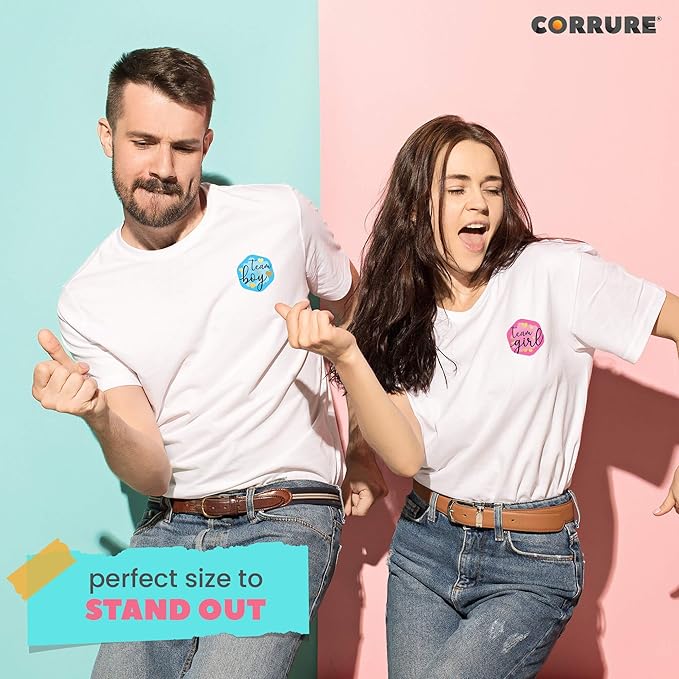 CORRURE Gender Reveal Stickers with Gold Foil for Voting Games and Party Supplies (80pcs) - Easy to Stick and Peel-Off - 2.0" Team Boy and Team Girl Labels for Baby Showers or Gender Reveal Party
