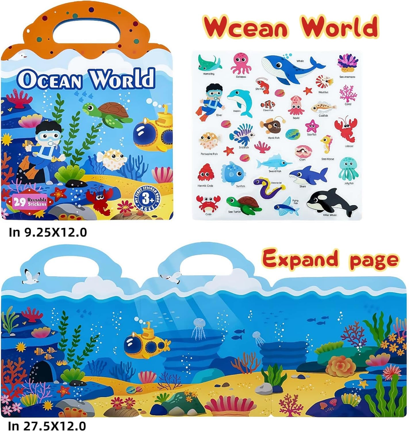 3 Sets Reusable Sticker Book for Toddlers 3+ Years - Waterproof Sticker Books for Kids, Travel Toys with Stickers for Kids, Perfect for Restaurant & Plane Use, Birthday Gifts for Girls Boys