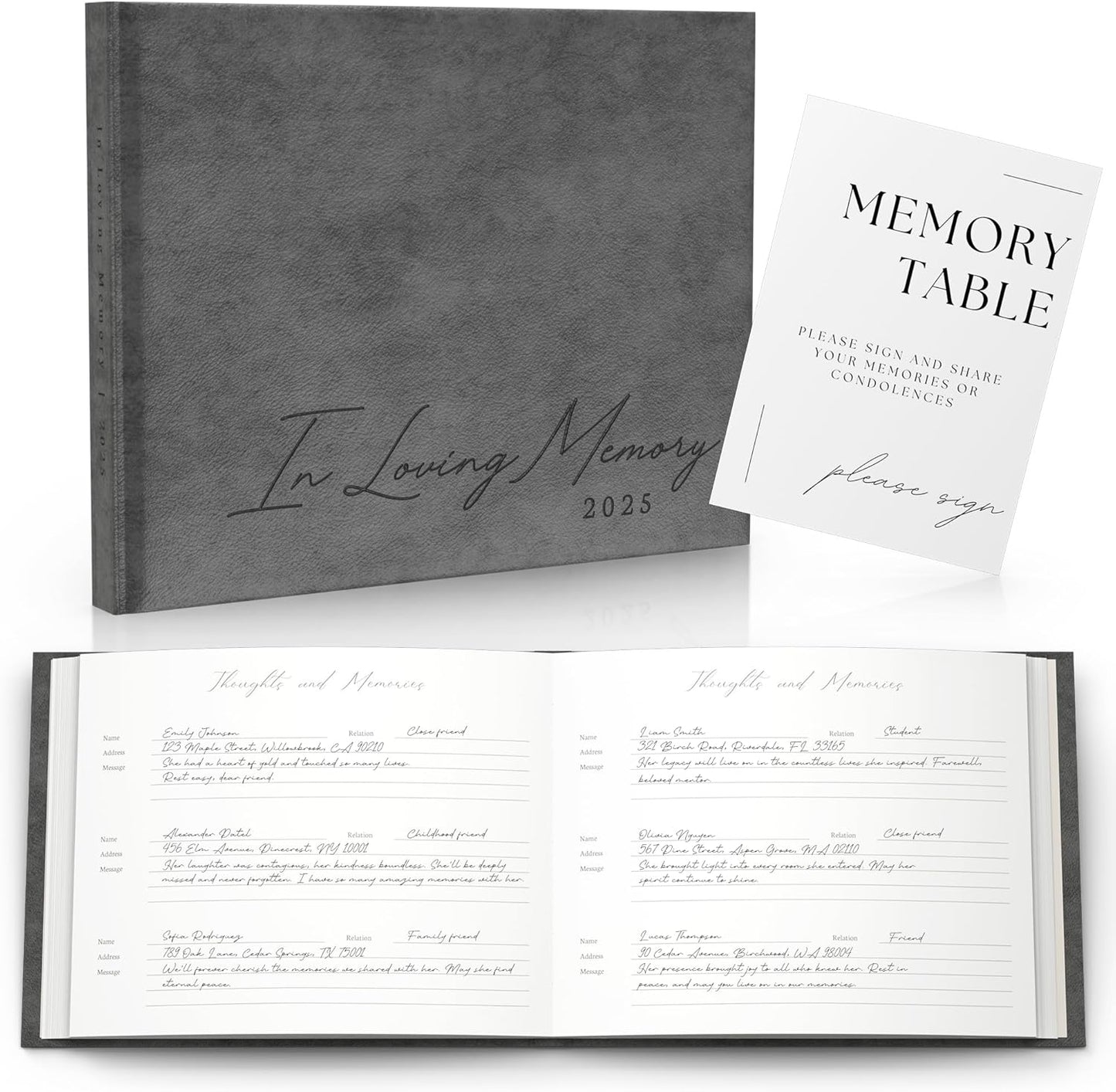 Funeral Guest Book for 2025 Celebration Of Life Memorial Service - Leather Memory Book for Funeral Guests to Sign In with Condolence Memory Table Sign & Back Pocket - Gray Guestbook