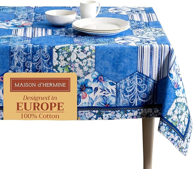 Maison d' Hermine Table Cloth Square Table 100% Cotton 60 x 60 Inches Tablecloth Reusable Decorative for Dining Room Farmhouse Home Valentines Day Decorations Spring Summer - Summer Blues