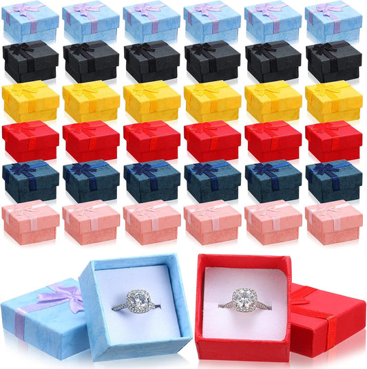 72 Pcs Ring Boxes 1.6 x 1.6 In Hard Cardboard Jewelry Box with Ribbon Bow Small Jewelry Gift Cases for Small Business(Regular Color)