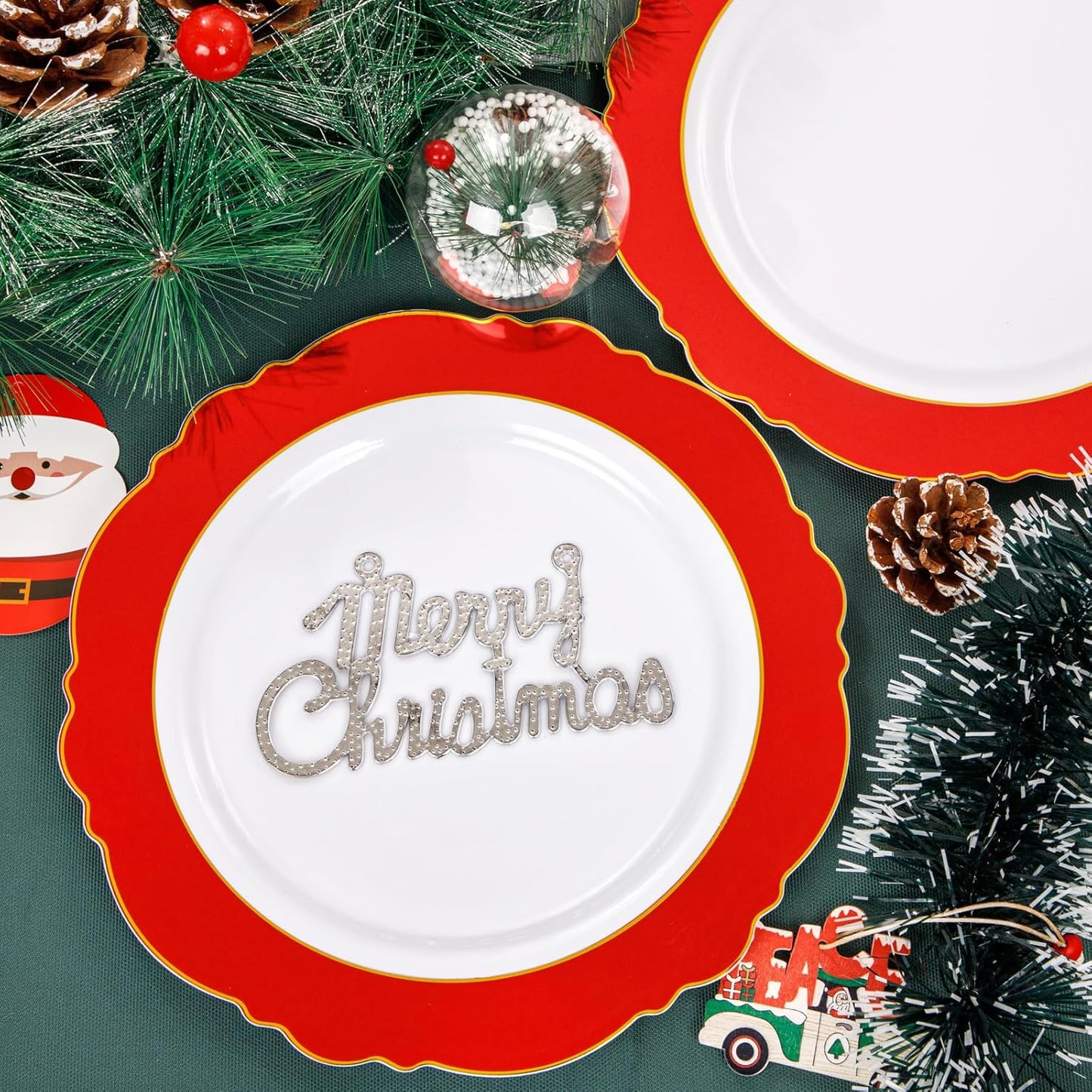 WDF 60pcs Red Christmas Plastic Plates Disposable - 7.5inch Heavy Duty Red Dessert/Salad/Cake Plates for Christmas