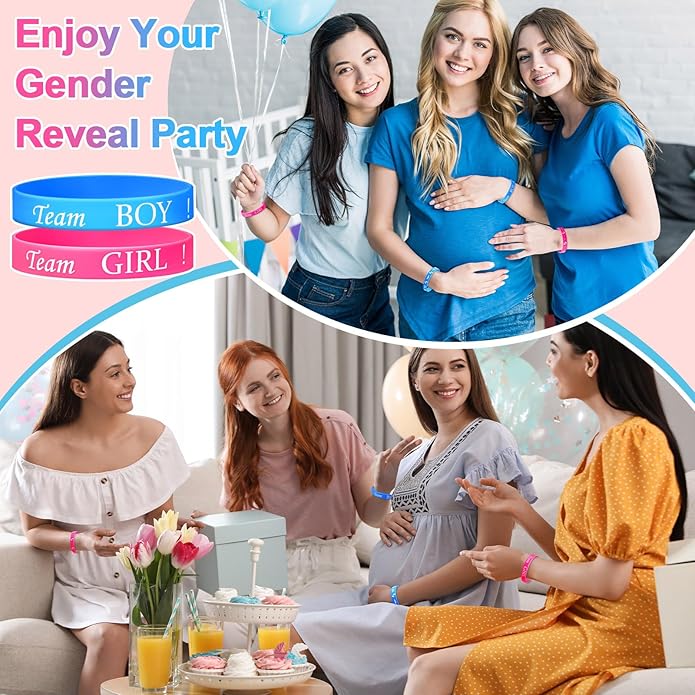 Jetec 60 Pieces Gender Reveal Bracelets, Team Boy Silicone Wristbands and Team Girl Rubber Bracelets for Gender Reveal Ideas Party Supplies Decorations