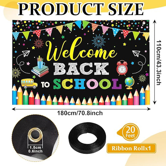 Large Welcome Back To School Banner Decorations 72x44 Inch, First Day of School Backdrop Banner Flag Photography Background for Kids Class Student Congratulations School Decorations Prom Supplies