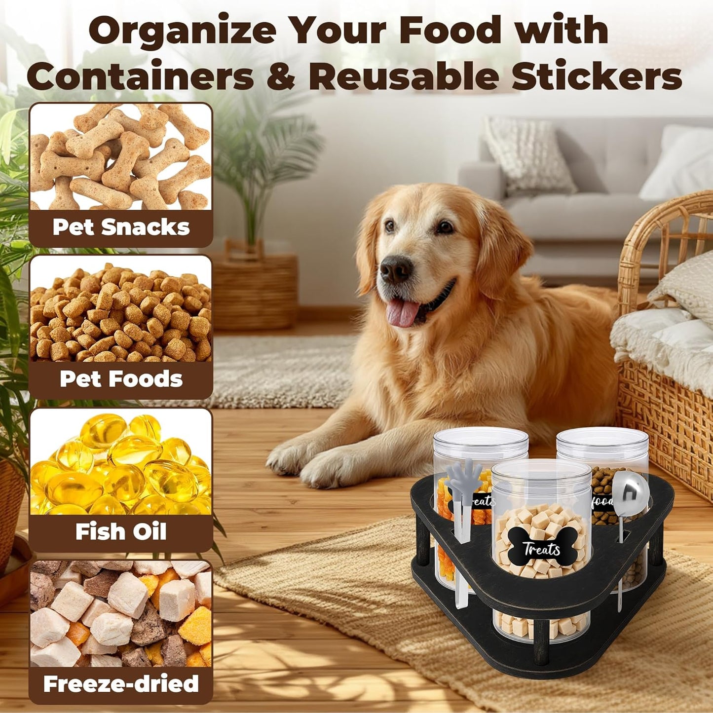 3 Pack Airtight Food Storage Containers with Lids,Clear Food Storage Jar Round Tin,Plastic Storage Canister Kitchen Pantry,Lazy Susan,Labels,Spoon,Food Tong,Pen