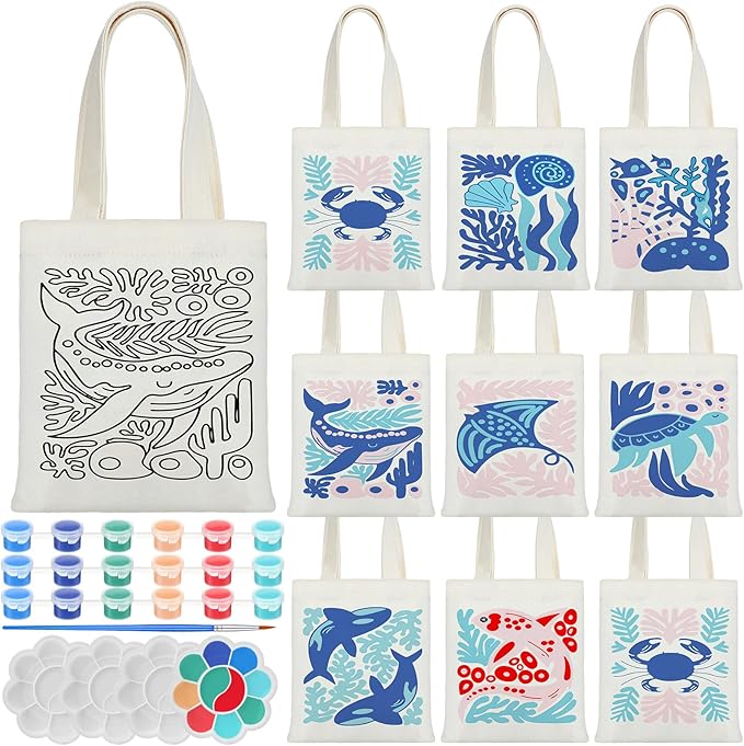 Aliceset 16 Pcs Color Your Own Bag Canvas Tote Bag for Painting 7.9'' x 8.6'' Mini Doodle DIY Craft Gift Reusable Cotton Bulk