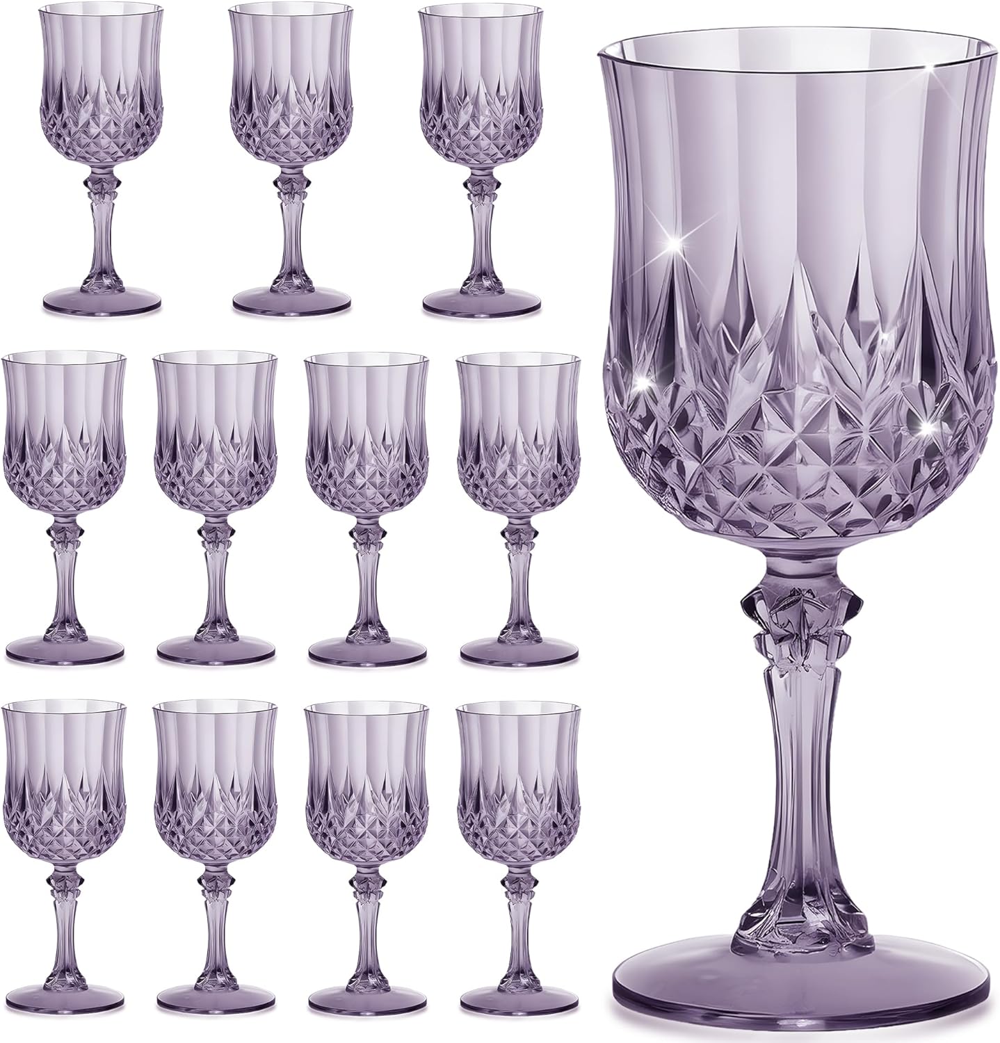 12PCS 7OZ Dark Purple Wine Plastic Glasses Drinking Champagne Glasses Flutes Crystal Vintage Water Unbreakable Goblets for Halloween, Chrismas, Wedding, Parties