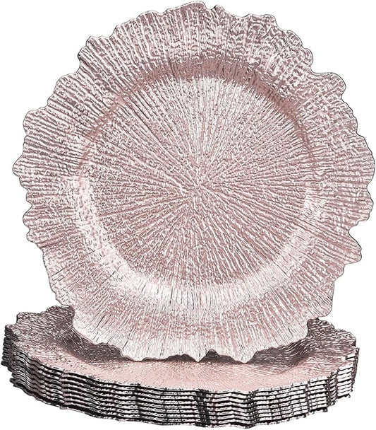 uxcell 10pcs Reef Charger Plates Bulk, 13 Inch Plastic Floral Charger Plates, Round Plate Chargers for Dinner Wedding Party Event Table Setting Decoration Rose Gold