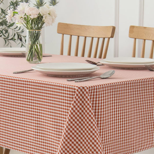 maxmill Checkered Square Tablecloth Stain Resistant Waterproof and Wrinkle Resistant Washable Heavy Weight Soft Table Cloth Gingham for Dining Room and Outdoor Use, 52 x 52 Inch Rust White