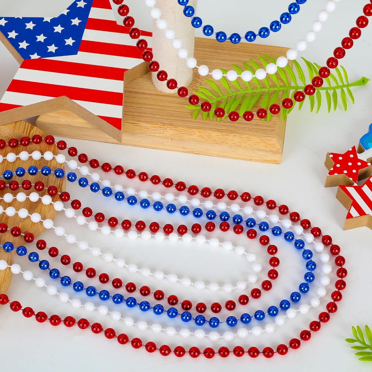 4th of July Accessories, 15PCS Patriotic Necklaces, Red White Blue, Unisex Adults, Classic Style, 33 Inch Chain, PVC Plastic, Perfect for 4th of July, Memorial Day, Veterans Day