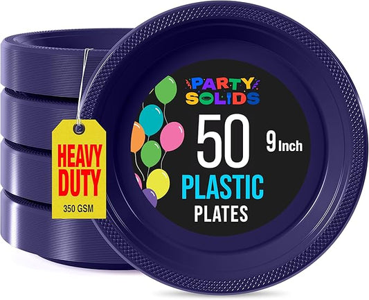 Exquisite Party Solids Deep Purple Plastic Plates For Party Supplies 9" Deep Purple Disposable Plates Heavy Duty 50 Pcs Plastic Dinnerware Sets Heavy Duty 350 GSM Disposable Dinnerware Set