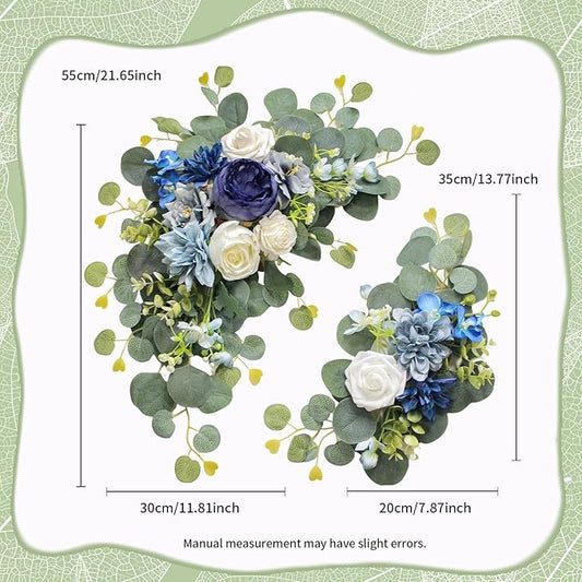 Artificial Wedding Arch Flowers for Wedding Sign,Set of 2 for Wedding Welcome Ceremony Sign,Faux Floral Swags,Wedding, Banquet and Reception Backdrop Floral Decoration (Blue)