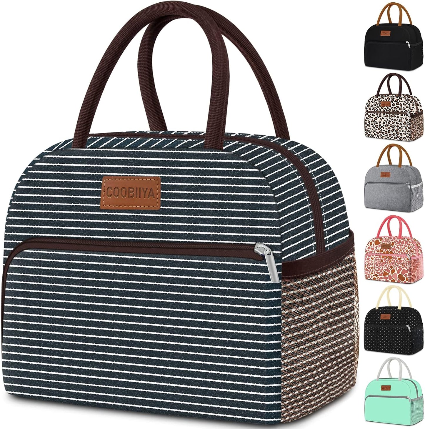 Coobiiya Lunch Bag Women, Lunch Box for Women Adult Men, Small Leakproof Cute Lunch Tote Large Capacity Reusable Insulated Cooler Lunch Container for Work/Office/Picnic/Travel-Stripe