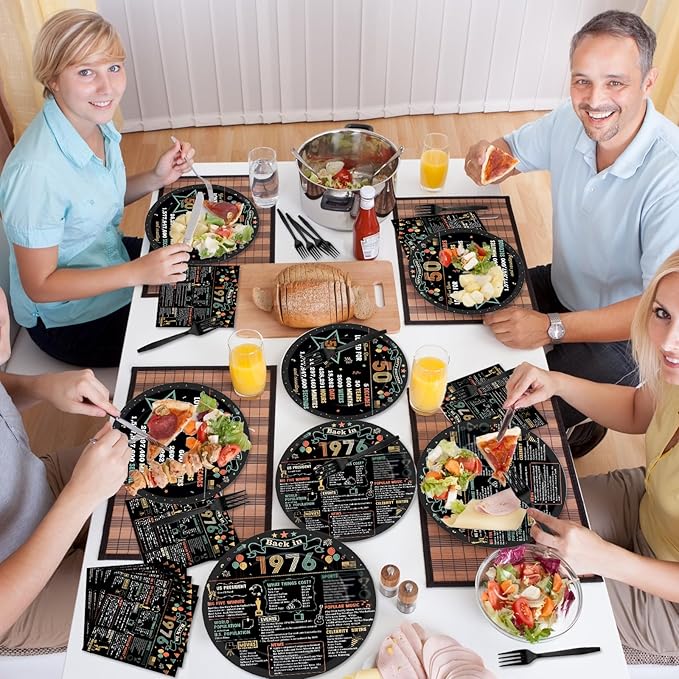 96Pcs 50th Birthday Party Paper Plates and Napkins 50th Birthday Supplies for Men and Women Disposable Dessert Plates Back in 1976 Colorful Tableware 1976 Birthday Gatherings Decorations