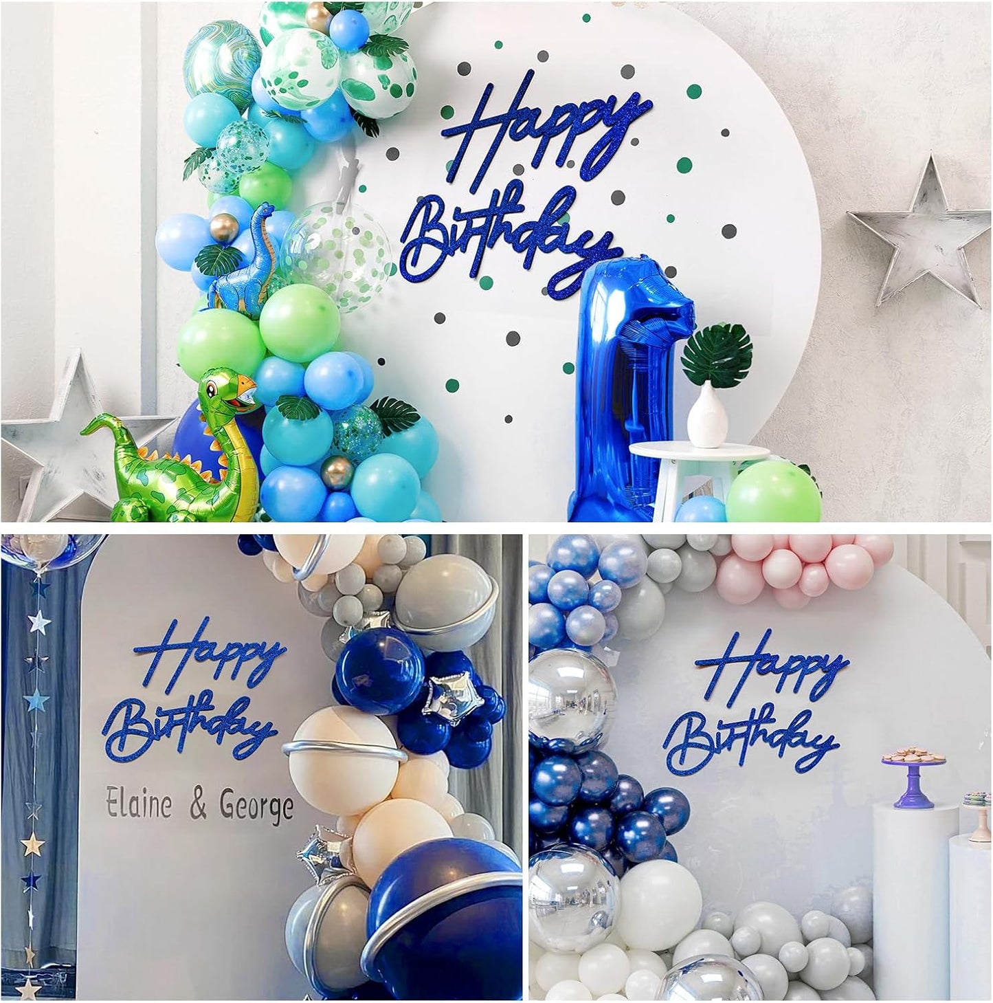 Glitter Happy Birthday Sign for Backdrop - Felt Happy Birthday Large Letters for Banner Arch Party Balloon Wall Backdrop Photography Background Event Decor Supplies - Royal Blue