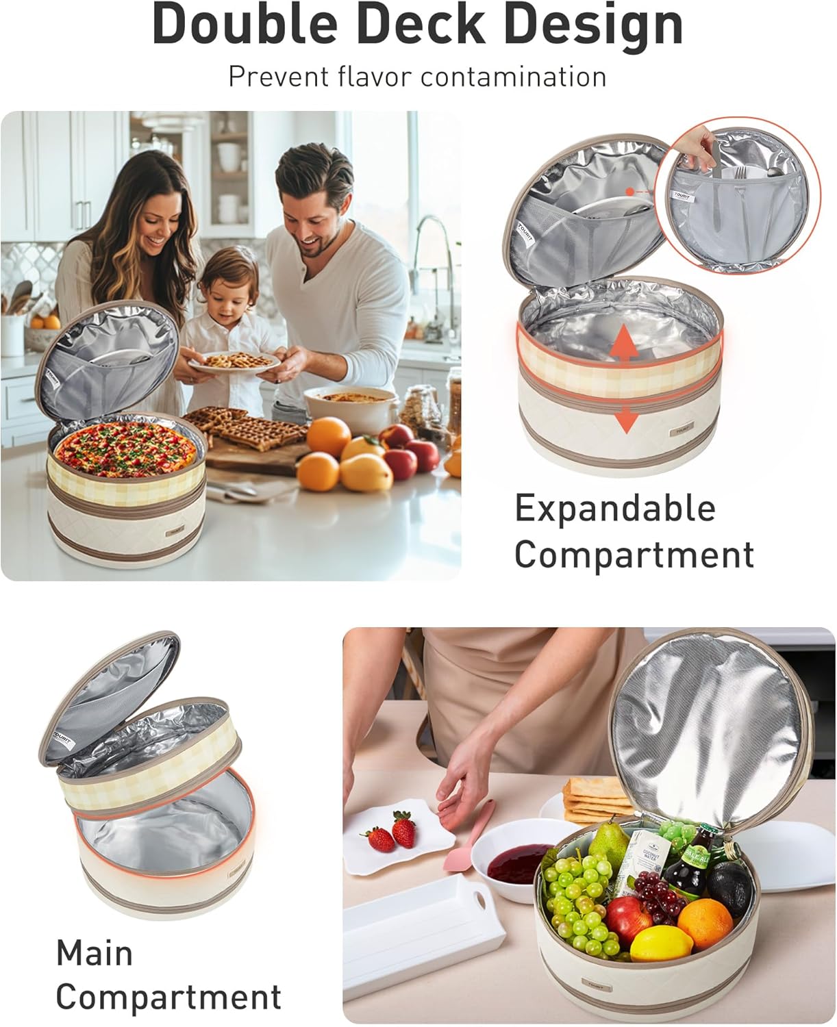 TOURIT Round Casserole Carrier Double Decker Insulated Pie Cake Carrier for Potluck, Picnic, Cookouts
