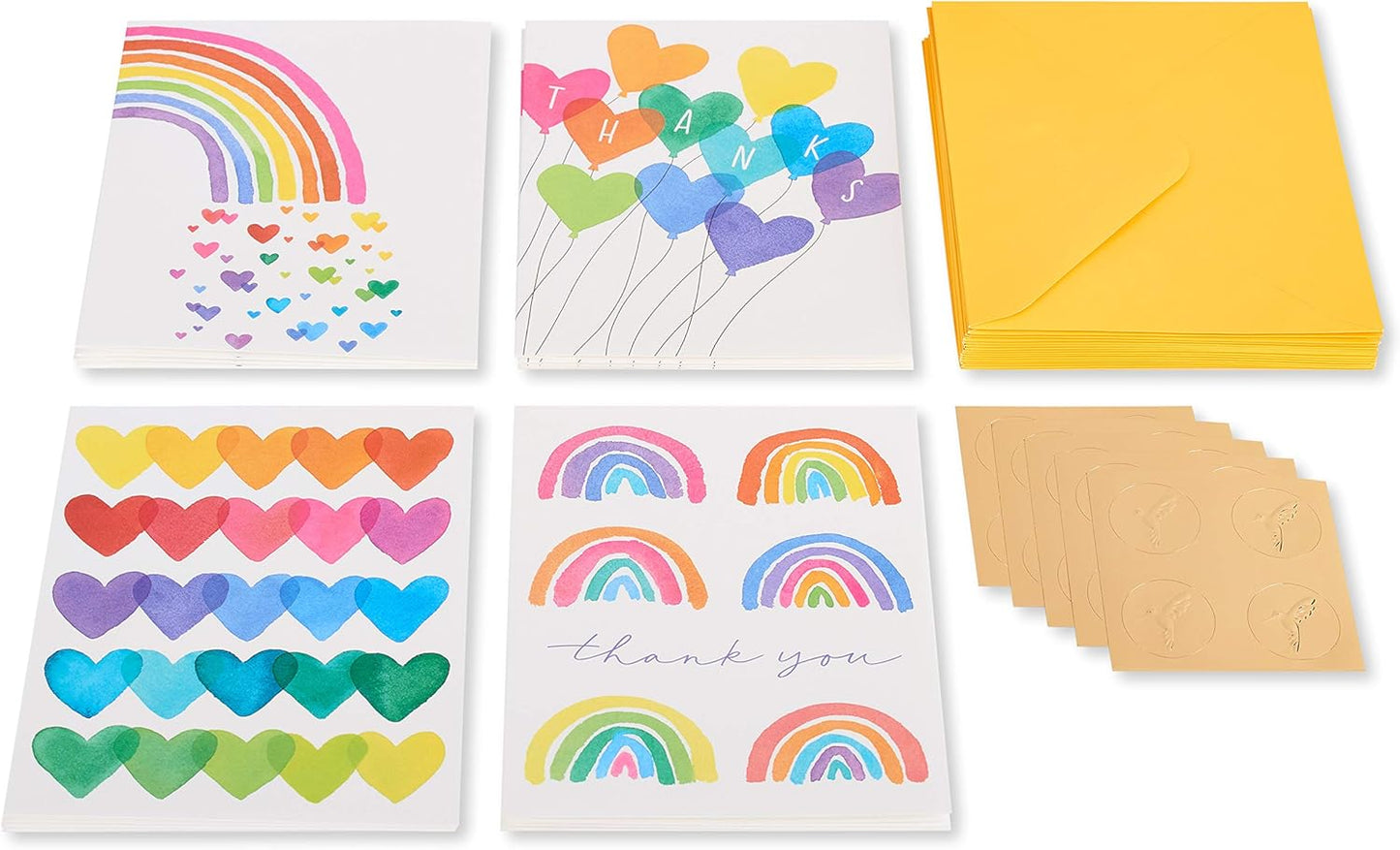 Papyrus Thank You Cards with Envelopes for Weddings, Bridal Showers, Baby Showers and All Occasions, Rainbows and Hearts (20-Count)