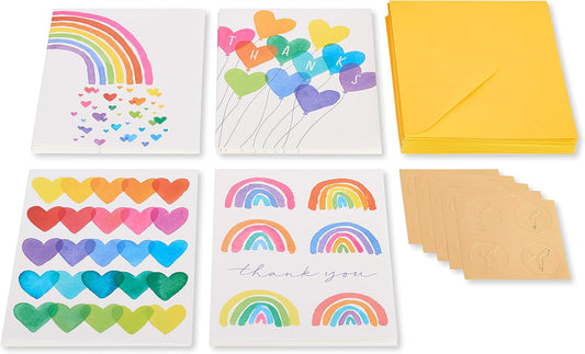 Papyrus Thank You Cards with Envelopes for Weddings, Bridal Showers, Baby Showers and All Occasions, Rainbows and Hearts (20-Count)