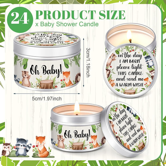 MTLEE 24 Pcs Woodland Animals Baby Shower Party Favors Candles Lavender Scented Baby Shower Favors for Guests Rustic Tealights Candles Gender Reveal Return Gifts Girl Boy (1.2 Oz, Colorful)