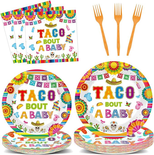 96Pcs Taco Baby Shower Party Supplies Taco Bout A Baby Paper Plates Napkins Dia De Los Muertos Mexican Fiesta Party Decorations Day of The Dead Dinnerware Favor Boys Girls Tableware Serves 24