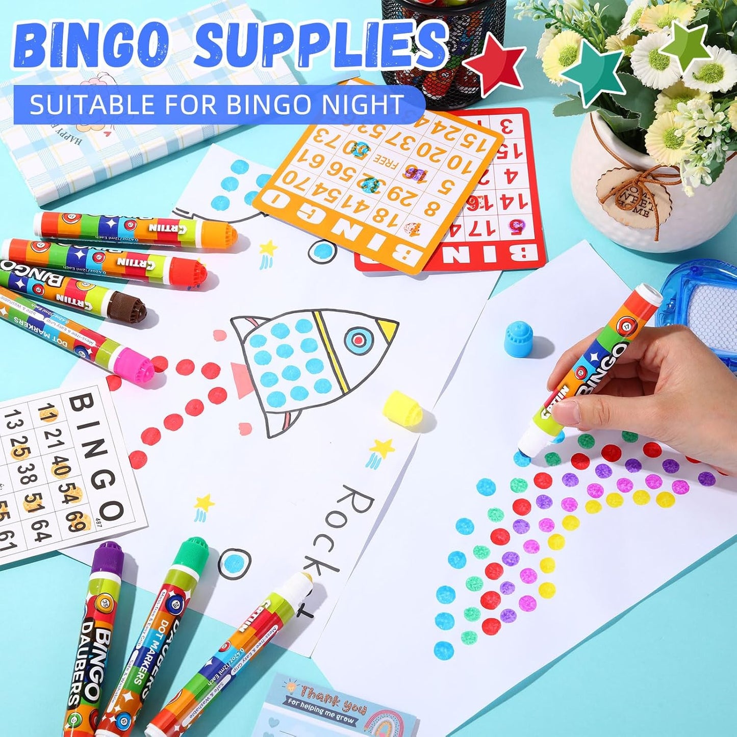Crtiin 40 Pcs Bingo Daubers Dot Markers Set 12ml /0. 4oz Each, 8 Vibrant Colors for Kids Adults Dot Paint Markers Idea for Bingo Games, Art Crafts, Classroom Activities DIY Projects