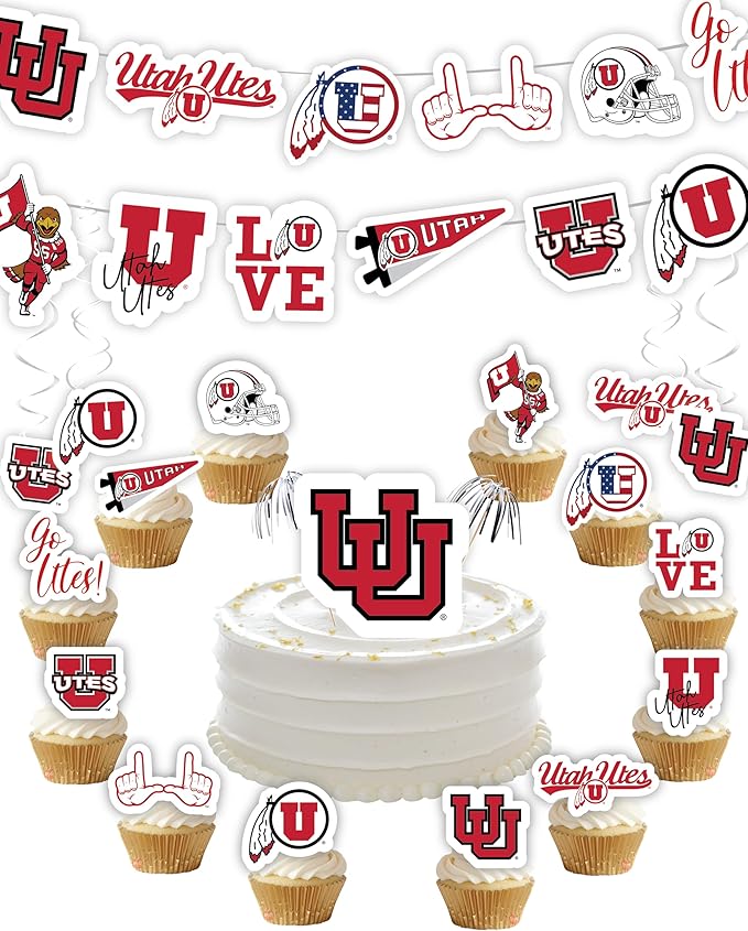 University of Utah Party Supplies for UofU Football, Birthday Gift, Graduation Party Banner and Cake Toppers (42 Pieces) (Utah Utes)