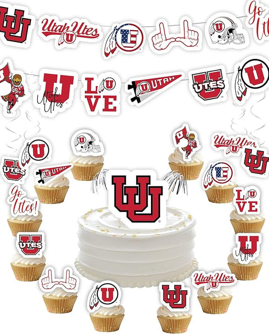 University of Utah Party Supplies for UofU Football, Birthday Gift, Graduation Party Banner and Cake Toppers (42 Pieces) (Utah Utes)