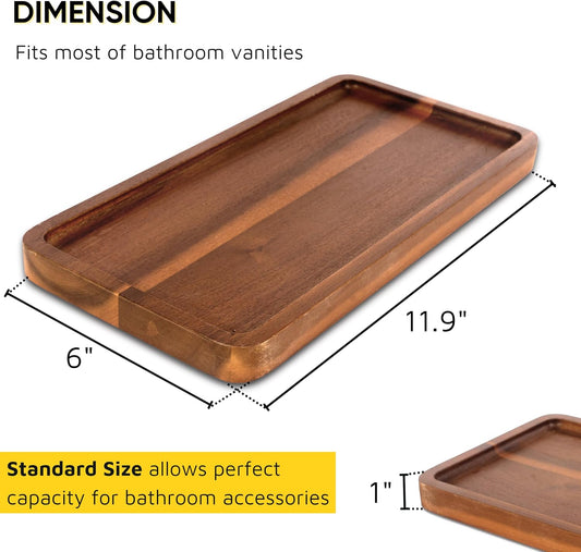 KOLWOVEN Solid Acacia Wood Serving Tray -2 Pack, 11.8" x 5.9" Rectangular Wooden Serving Platter, Wood Boards for Food, Mini Cheese Board for Vegetable, Charcuterie, Appetizer, Decor (Set 2)
