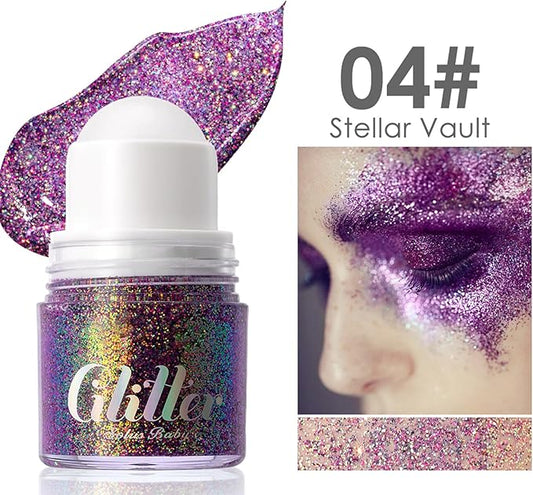 Erinde Holographic Body Glitter Gel, Roll-On Face Hair Glitter for Mermaid Makeup Festival Party Rave Accessories, Chunky Sequins Chameleon Shimmer Christmas Makeup for Women Girls, 04 Deep Purple
