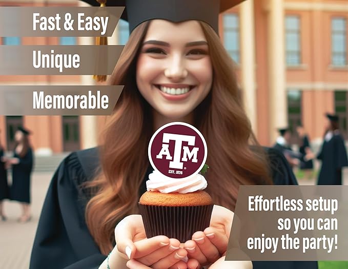 Texas A&M Party Supplies for TAMU Football, Birthday Gift, Graduation Party Banner and Cake Toppers (42 Pieces)(Texas A&M Aggies)