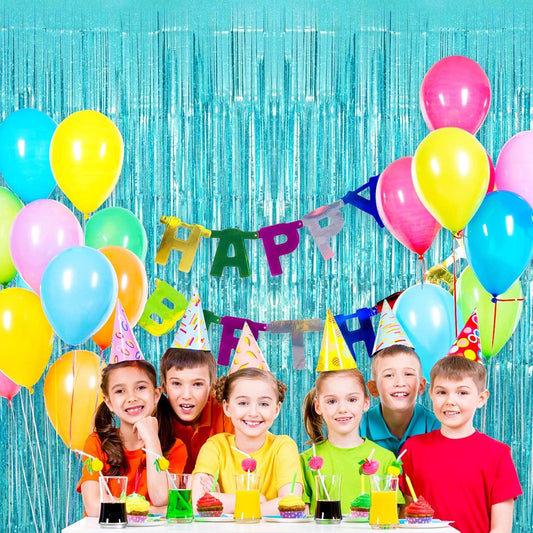 Blue Tinsel Foil Fringe Curtain Backdrop, 3.3 x 8.2 ft Metallic Glitter Curtain Streamers, 2 Pack Light Blue Photoboth for Birthday Mermaid Baby Shower Party Decorations