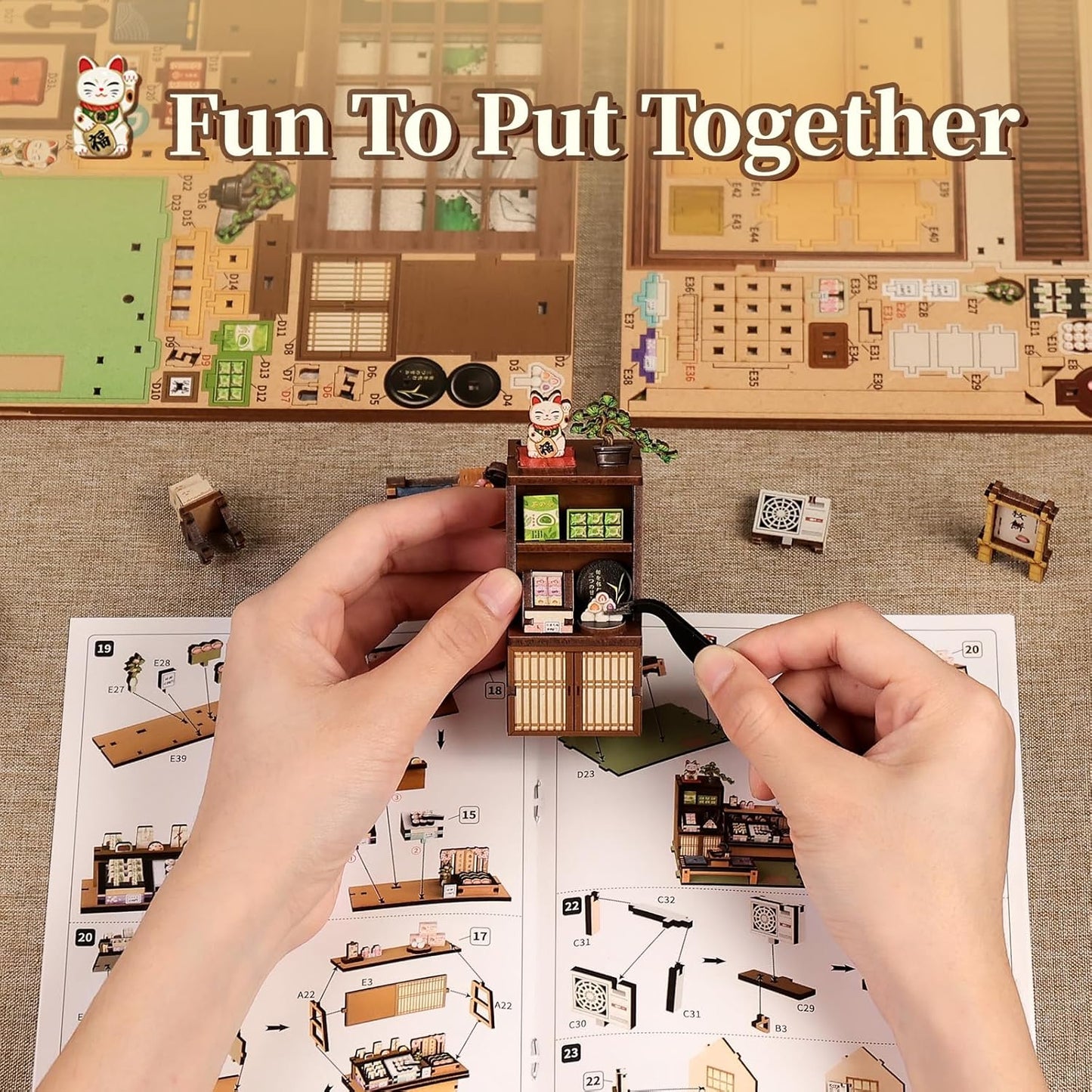 Fsolis Book Nook Kit - DIY Miniature House Kit for Adults Mini House Tiny 3D Puzzles for Bookshelf Diorama Decor Gifts for Women Teenagers Puzzle Lovers (Japanese Sweets Shop)
