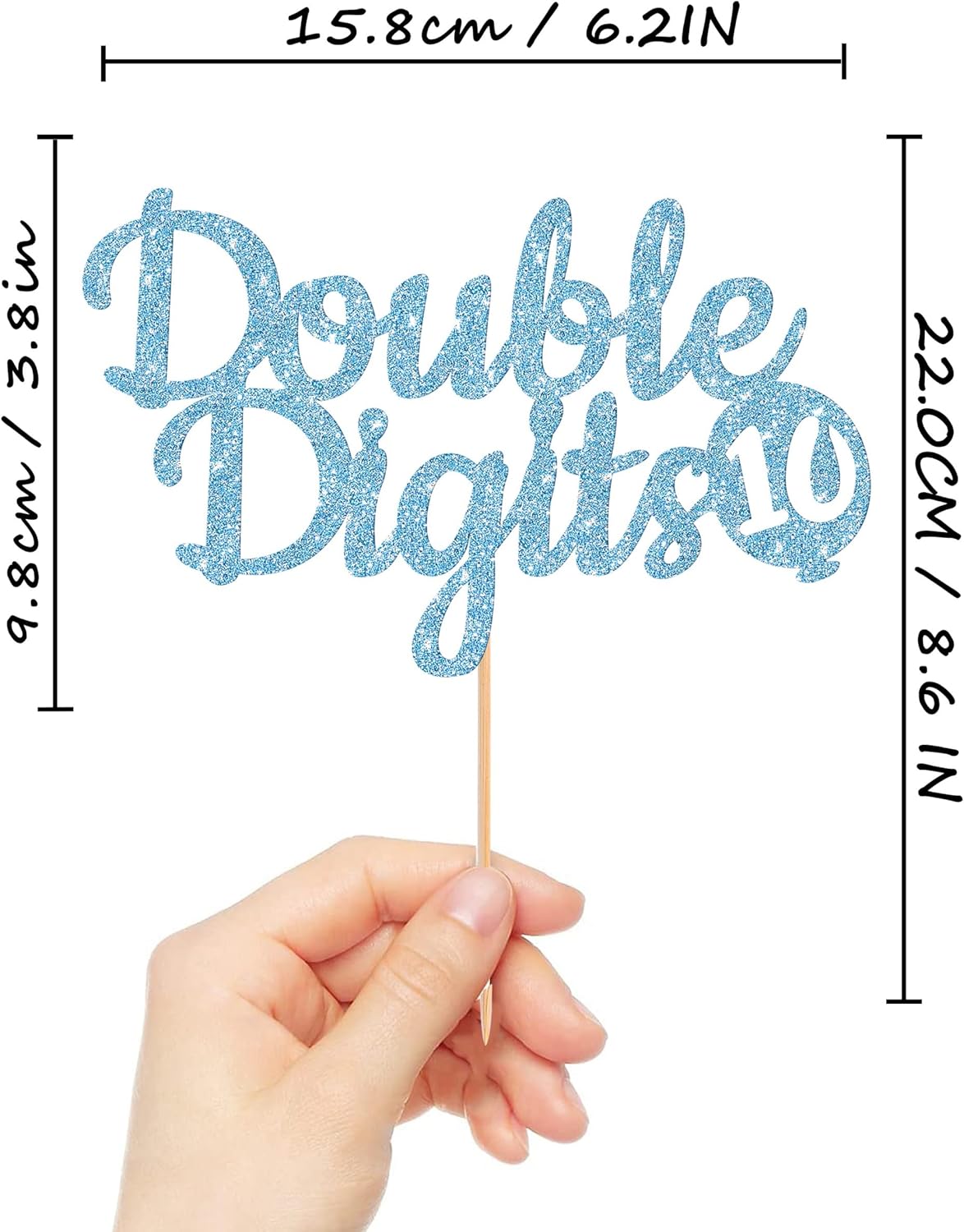 Double Digits 10 Cake Topper - Glitter Sky Blue 10th Birthday Cake Decorations, Happy 10th birthday Cake Decor (Sky Blue)