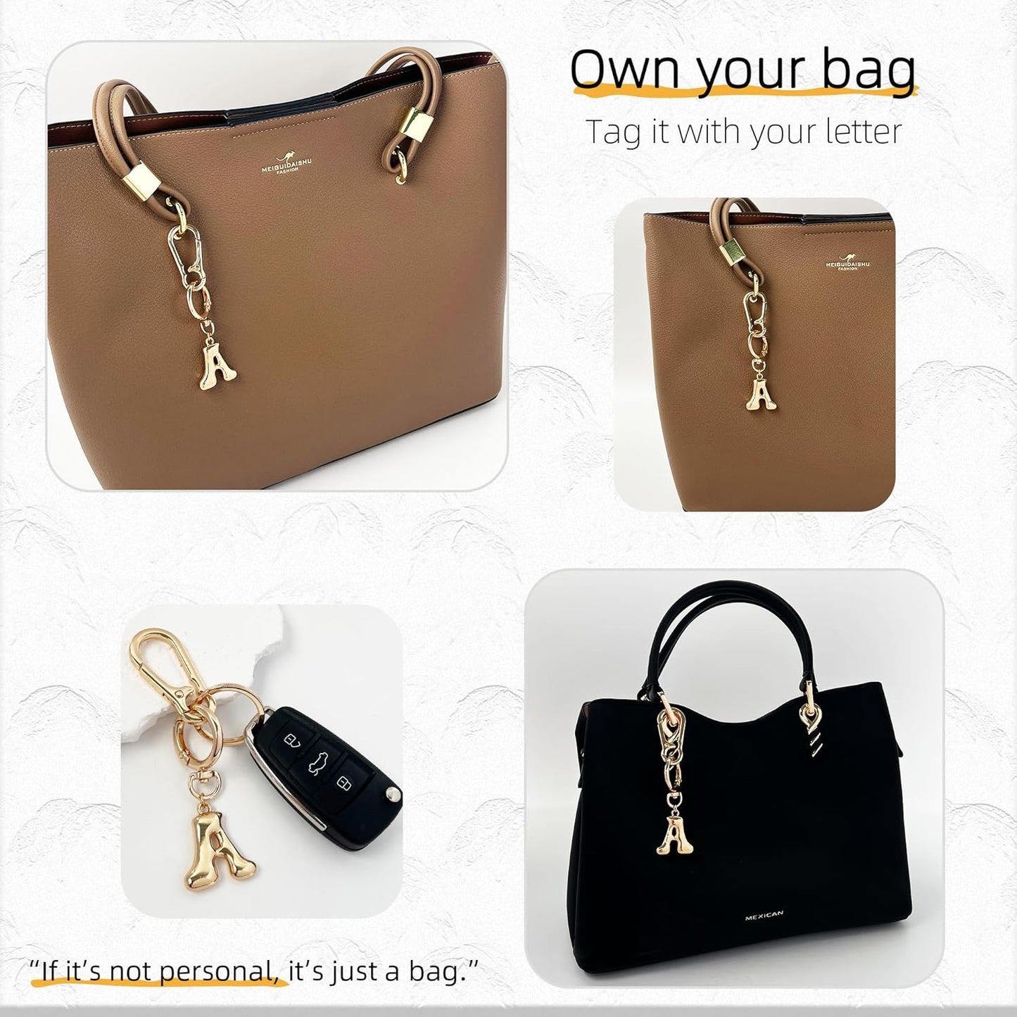 Gold Bubble Heart Initial Bag Charms for Handbags – Cute Initial Letter Keychain for Women, Purse Charms, Gold Gift