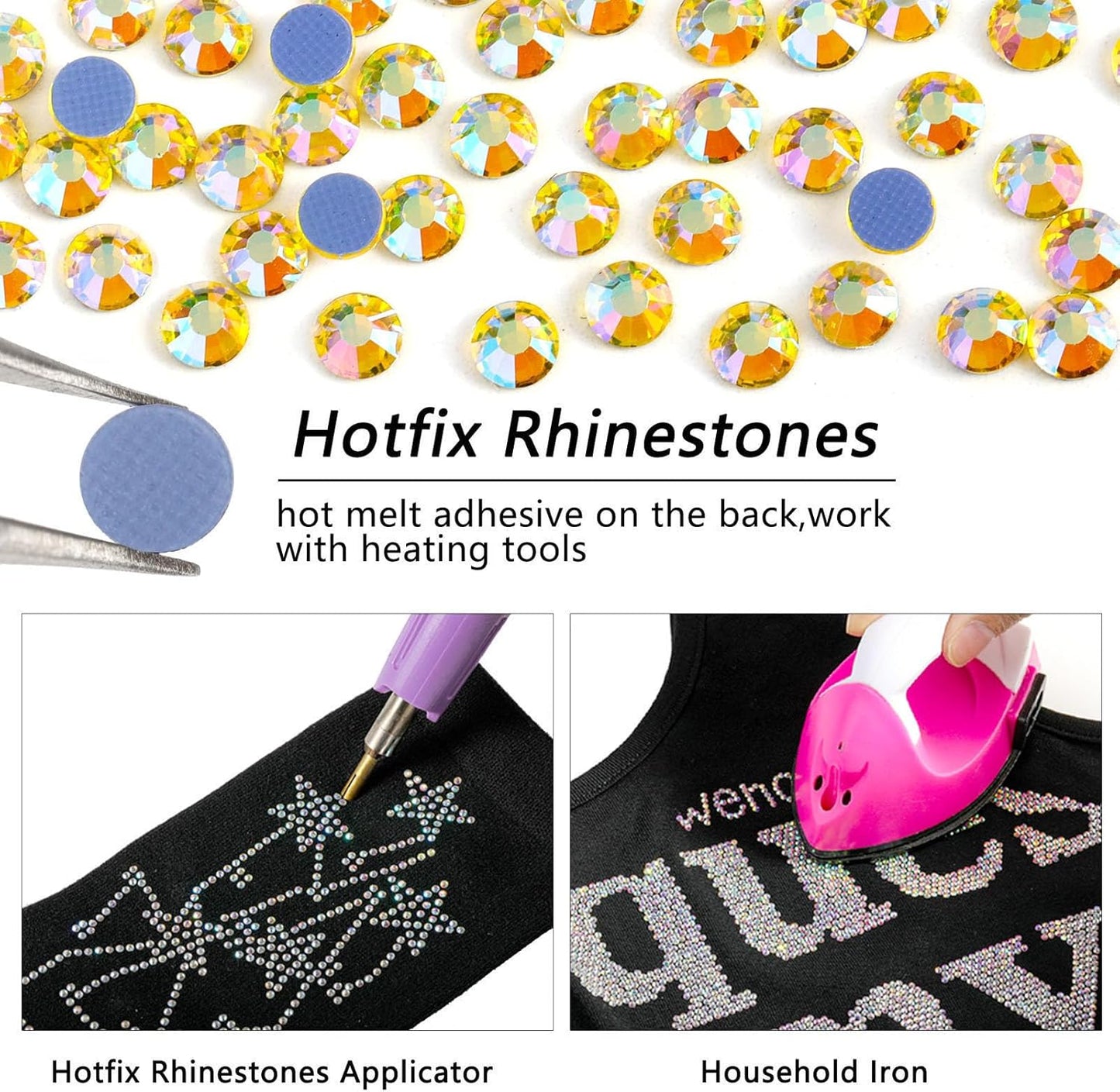 Beadsland Hotfix Rhinestones, 2880pcs Flatback Crystal Rhinestones for Crafts Clothes DIY Decoration, Topaz AB, SS8, 2.3-2.5mm