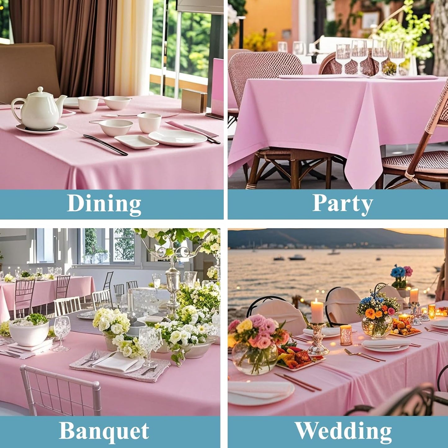 VidaFete Tablecloth 6 Pack 90 * 156inch Rectangle Table Cloth Polyester, Stain Wrinkle Resistant Polyester Dining Table Cover for Kitchen Dinning Party Wedding Rectangular Buffet Decoration(Pink)