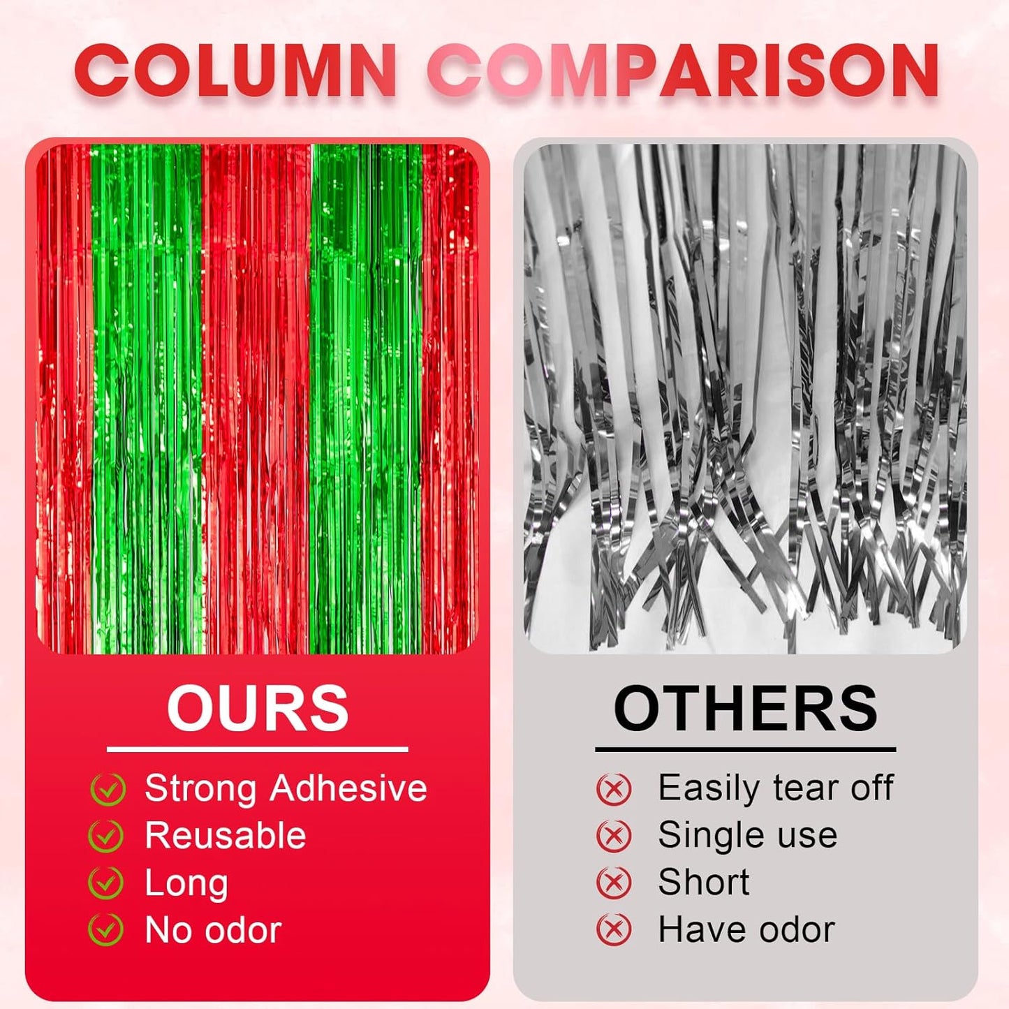 3 Pack 3.3x8.2 Feet Red and Green Foil Fringe Backdrop Curtains, Tinsel Streamers Birthday Party Decorations, Fringe Backdrop for Graduation, Baby Shower, Gender Reveal, Disco Party