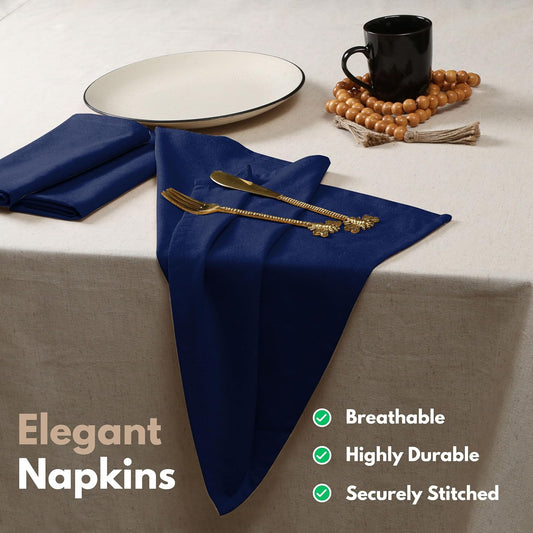 Native Fab Solid Cloth Napkin Set of 4, 100% Cotton, Washable, Reusable Dinner Cloth Napkin 17x17 inches, Table Decor Napkins for Dinner, Events, Ink Blue