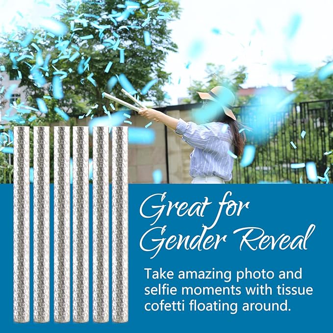 BATTIFE It's a Boy, 12Pack Gender Reveal Confetti Wands, Tissue Paper Confetti Flick Flutter Sticks for Baby Boy Born Shower Party Decorations Supplies, Shoot Poppers, 14inch Blue