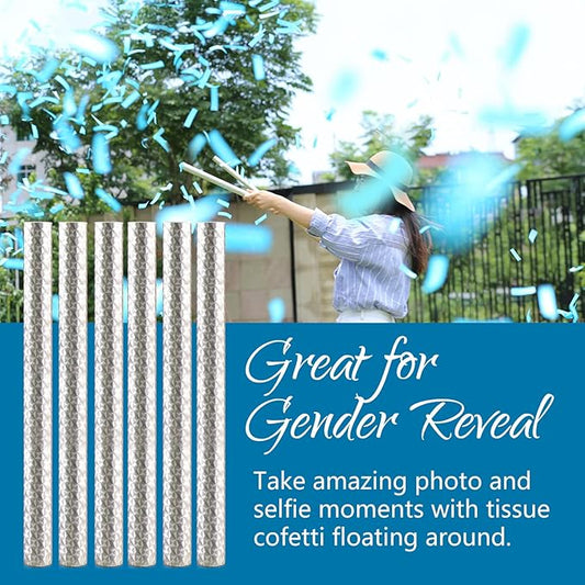 BATTIFE It's a Boy, 12Pack Gender Reveal Confetti Wands, Tissue Paper Confetti Flick Flutter Sticks for Baby Boy Born Shower Party Decorations Supplies, Shoot Poppers, 14inch Blue