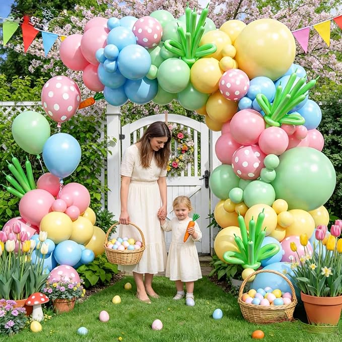 Pastel Balloon Arch Garland Kit, Macaron Pink Green Blue Yellow Latex Party Balloons Rainbow Pastel Color Easter Balloon for Easter Spring Wedding Graduation Baby Shower Birthday Party Decorations