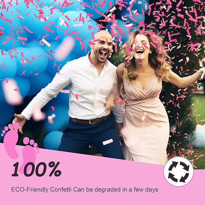 POPUPARTY 2 Pack Gender Reveal Confetti Cannon | 1 Pink & 1 Blue - Biodegradable Confetti Party Supplies Poppers, Ideal for Baby Boy or Girl Gender Reveal Decoration