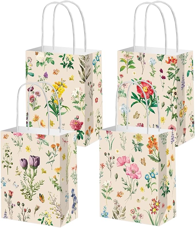 12 PCS Wildflower Party Favor Gift Bags Butterfly Floral Goodie Candy Bags Treat Boxes for Wildflower Birthday Baby Bridal Shower Wedding Party Favors Supplies