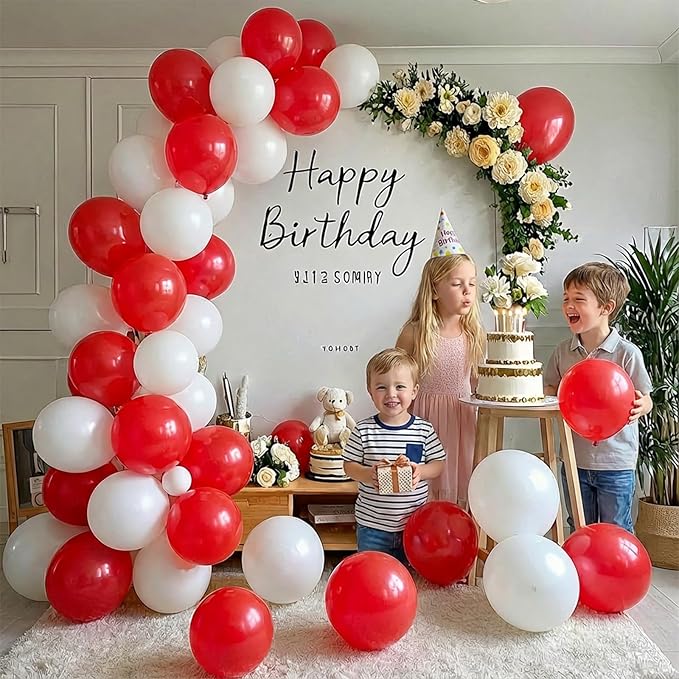 Red and White Balloons Arch Kit,130pcs Red Latex Balloon Garland,Different Sizes White Balloon for Wedding,Mother's Day,Valentine's Day,Birthday,Christmas Party Decorations