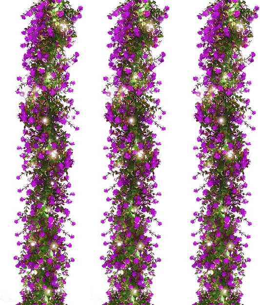 RECUTMS Artificial Garland Greenery Hanging Spring Lighted Garland Artificial Vine Plants Spring Eucalyptus Vine with Lights for Indoor Outdoor Home Wedding Mantel Party Kitchen Decor(Fuchsia)