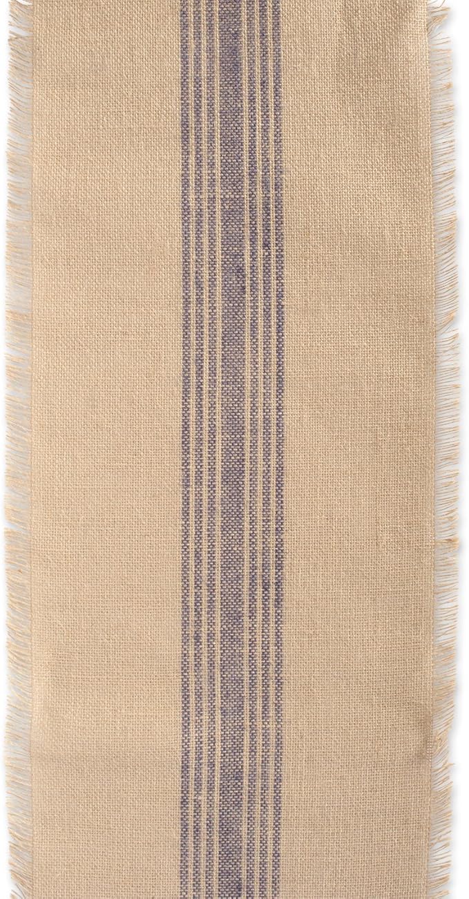 DII Jute Burlap Collection Kitchen Tabletop, Table Runner, 14x72, Middle Stripe Blue